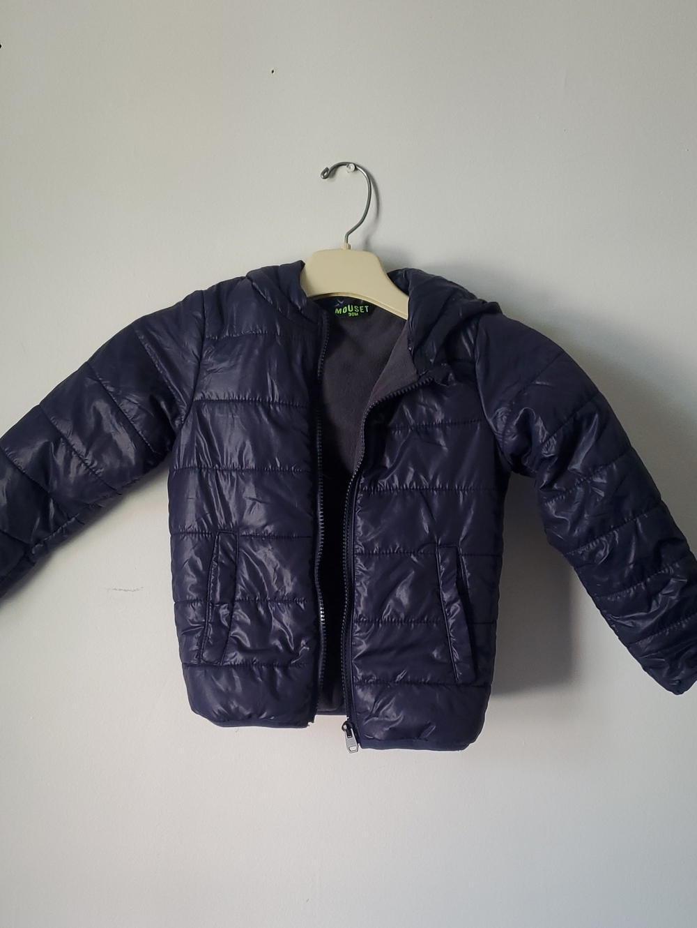 Mouset Toddler Boy Shiny Navy Blue Hooded Puffer Jacket Fleece Lined 24M 2T
